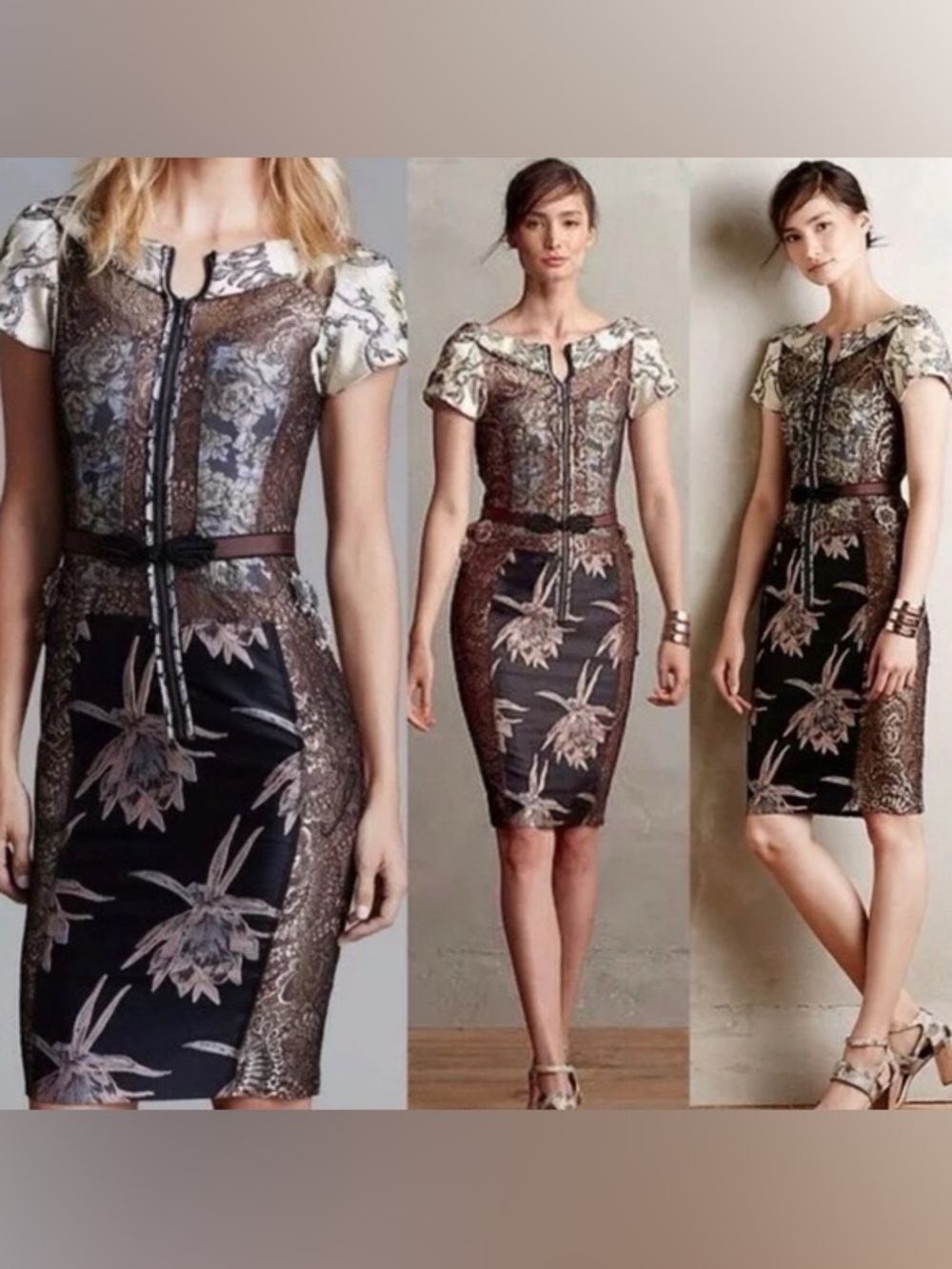 Byron Lars multicolor Pieced Brocade and lace dress size 4 Anthropologie brand